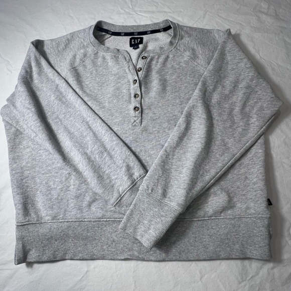 Gap large Henley lightweight sweatshirt button up crew long sleeve Heather gray - Picture 4 of 10